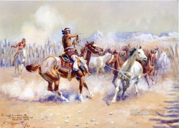 チャールズ・マリオン・ラッセル Painting - ナバホ族の野生馬ハンター 1911 チャールズ マリオン ラッセル